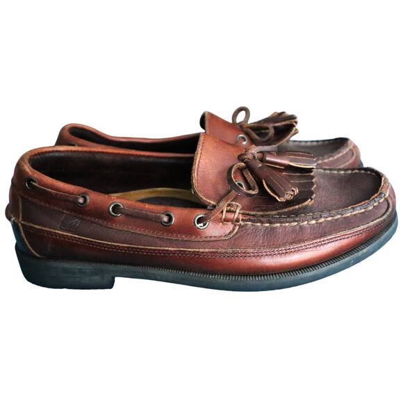 Sperry Top Sider Dark Brown Leather Loafers Boat Mens 8.5W Wide Tassel Kiltie - Picture 1 of 8